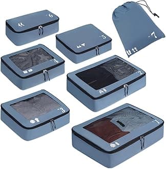 ECOHUB 7 Set Packing Cubes Tear-Resistant Luggage Packing Organizers with Number Icon for Travel Accessories Luggage Suitcase Machine Washable Packing Cubes (Blue)