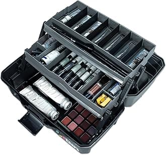 ArtBin 6892AG 2-Tray Art Supply Box, Portable Art & Craft Organizer with Lift-Up Trays, [1] Plastic Storage Case, Gray/Black