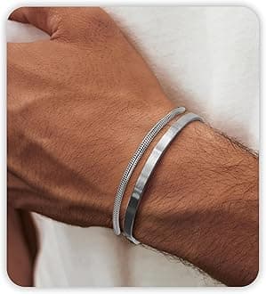 Bracelets for Men Jewelry as 2 PCS Silver/Gold Bracelet for Men Chain, 7-10In Stainless Steel Bracelets for Men Fathers Days Gifts for Boys Pulseras Para Hombres Mens Accessories