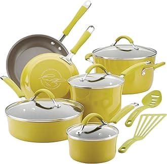 Rachael Ray16806 Cucina Nonstick Cookware Pots and Pans Set, Aluminum, Lemongrass Green