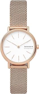 Signatur Lille Minimalist Watch Steel Mesh Bracelet Leather Band, Rose Gold, One Size, Signatour Reel