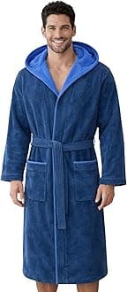 Morgenstern Dressing Gown Men 100% Cotton Hood Luxury Velvet Terry Bathrobe Finn