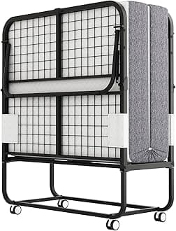 - Folding Bed with Mattress, Portable Foldable Twin Size 75" x 38" Folded Rollaway Bed with Sturdy Metal Frame for Guest