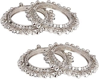 Efulgenz Indian Oxidized Jewelry for Navratri Boho Vintage Antique Tribal Indian Oxidized Bell Charm Bracelet Bangle Set Jewelry for Women