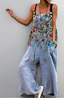 Jumpsuits For Women - Summer Blue Straps Overalls Ladies Casual Sleeveless Big Pocket Loose Playsuits Oversized Vintage Beach Wide Leg Straight Jumpsuits