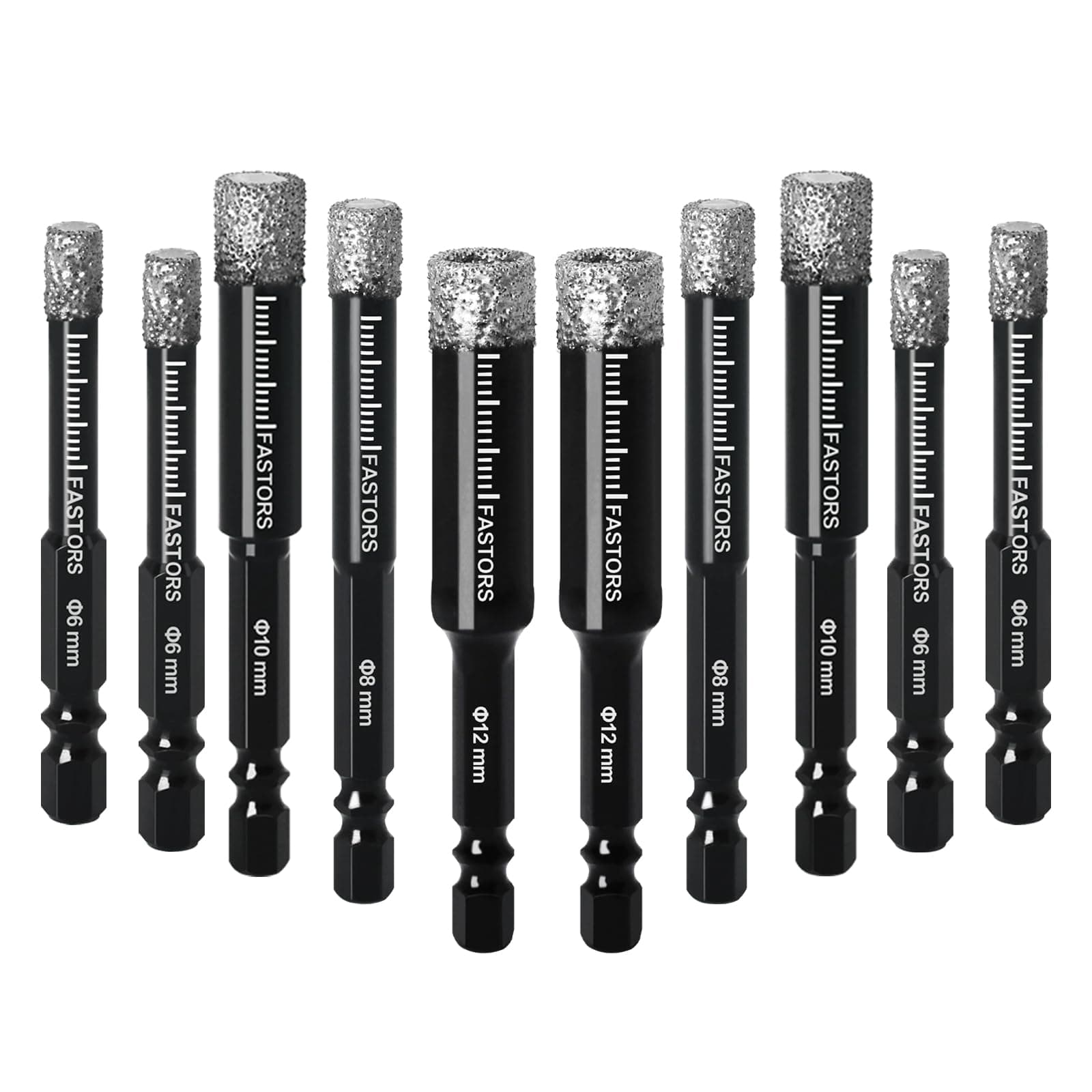 Dry Diamond Drill Bit Set,10-Pack Diamond Core Drill Bits for Tile Ceramic Marble Granite Glass Brick Stone,1/4 Hex Shank Size 6,8,10,12 mm