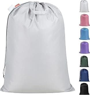 Polecasa Heavy Duty Laundry bag, 28 x36 inches Large Laundry Bag with 130gsm Tear Resistant Fabric and Handles, Durable Clothes Drawstring Bag for Laundry Hamper, College, Dorm, Travel, Silver