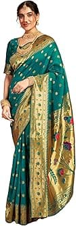 Satrani Women's Silk Paithani Jacquard Weaving Saree with Unstitched Blouse Piece