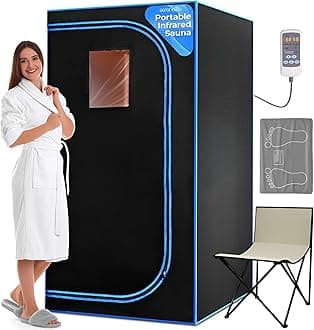 SereneLife Portable Infrared Steam Sauna Tent – 1 Person Indoor Home Sauna with Foot Heating Pad, Folding Chair & Remote Control
