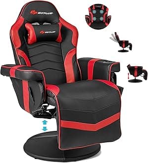 Gaming Recliner, Adjustable Massage Gaming Chair with Cup Holder Footrest Ergonomic Single Sofa Living Room Home Theater Seating with Side Pouch (Red)