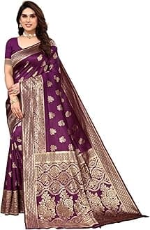 Sugathari Banarasi Saree for Women Pure Kanjivaram Silk Soft 2023 Design Pattu Saree Latest Collection Cotton Party Saree with Sadi Wedding Blouse (PARI 63 NEW WINE)