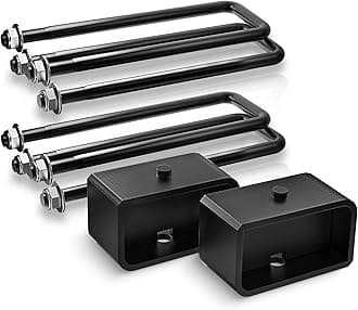Maxracing 2" Rear Lift Blocks Compatible with Chevy Silverado 1500/GMC Sierra 1500 2007-2026, 2" Rear Leveling Block Kit with Extended Square U-Bolts