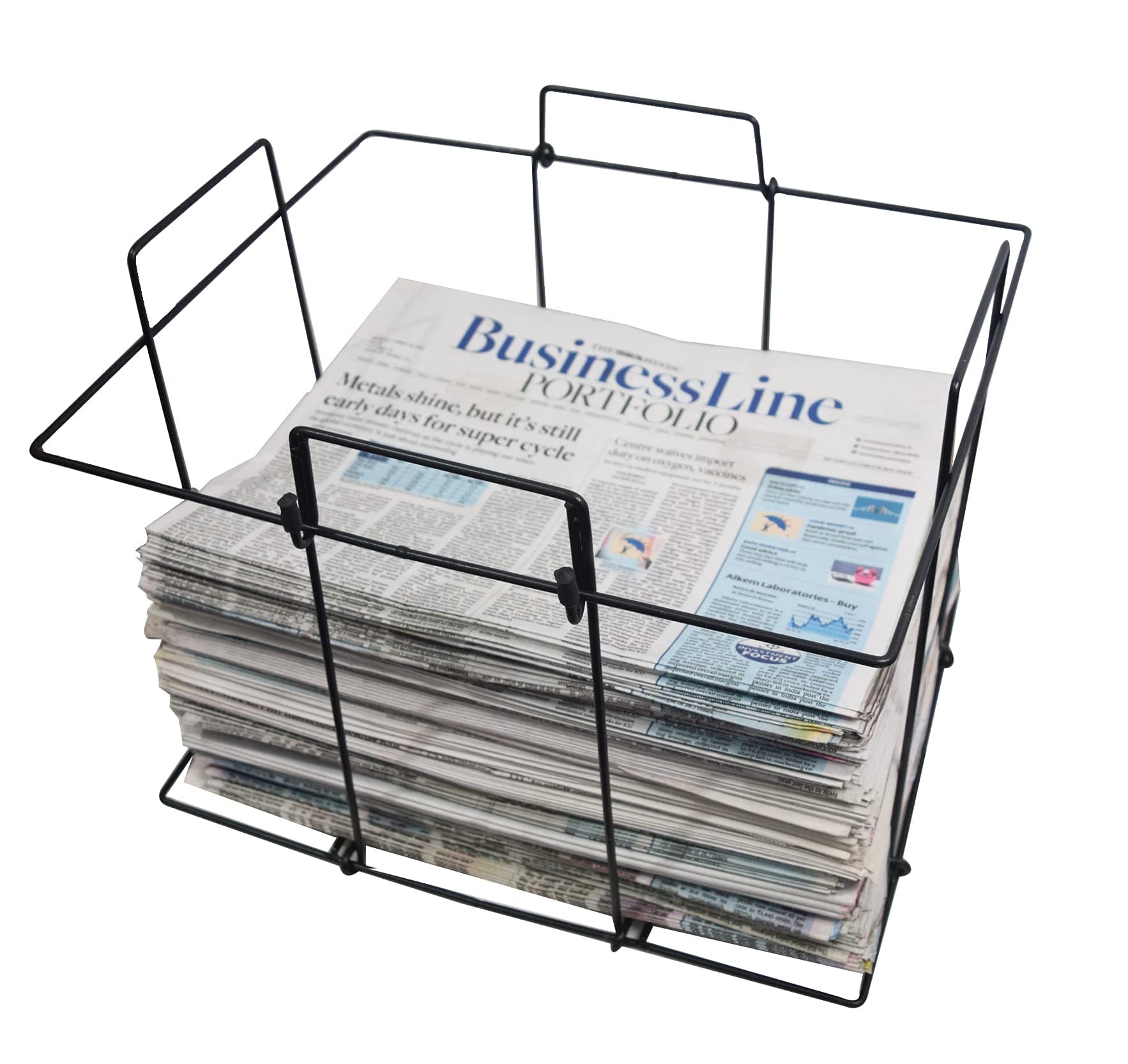 Cast Iron Folding Newspaper Holder Multipurpose Storage Bin for Magazines, Paper, Records, Artwork Black 39x30x33 cm”