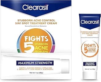 Stubborn Acne Control 5in1 Spot Treatment Cream, Maximum Strenght with 10% Benzoyl Peroxide, Acne Medication, 1 oz