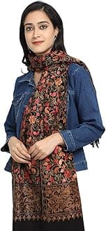 Zamour Kashmir Women Stole Scarf Wrap Shawl with Indian Embroidery Flower - 6376