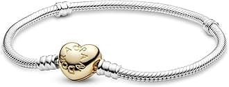 pandoraJewelry Moments Heart Clasp Snake Chain Shine and Sterling Silver Bracelet, 7.5", With Gift Box