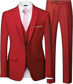MrSure Men’s 3 Piece Suit Blazer, Slim Fit Tux with One Button, Jacket Vest Pants & Tie Set for Party, Wedding and Business