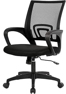 BestOffice | Ergonomic Office Chair | Mid-Back Swivel Desk Chair | Breathable Backrest & Lumbar Support | Adjustable Height | Sponge Seat | Rolling Wheels | Dark Black | for Adults & Women