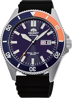 Kano/Big Mako Men's Automatic Manual Winding Mechanical Sports Steel Silicone Wrist Watch - Underwater, Silicone Blue Orange, Strap