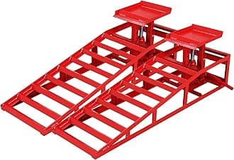 Hydraulic Car Ramps 5T 11000lbs Capacity, Heavy Duty Steel Car Lift Service Ramps for Oil Change and Maintenance, Low Profile Vehicle Lift Ramps 9.8"-13" Height, 2 Pack, Red
