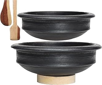 Craftsman India Online Pre-Seasoned Earthen/Clay-Handi/Kadai/Pot Combo 1 & 2 Liter - Black,