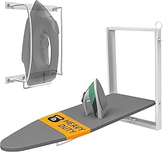 Xabitat Wall Mounted Ironing Board with Iron Holder, 36.2" X 12.2" Compact Mount Fold Down Iron Board for Small Spaces, Space Saving with Cotton Fabric Cover, White and Grey
