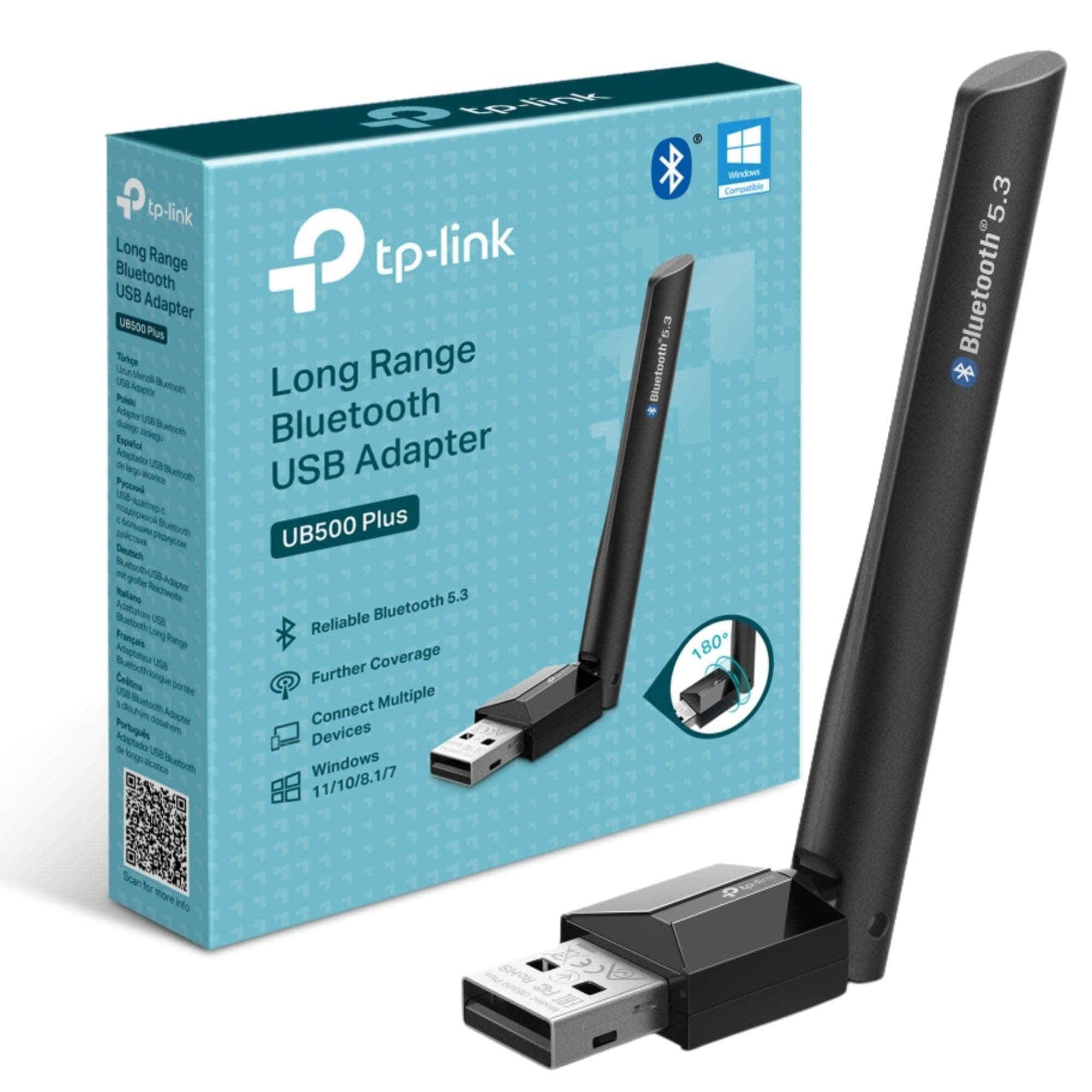 TP-Link UB500 Plus Long Range USB Bluetooth Adapter PC, Wireless Connectivity, Adjustable Multi-Directional Antenna, 5.3 Bluetooth Dongle for PC, Wins, Mini-Sized, Plug&Play