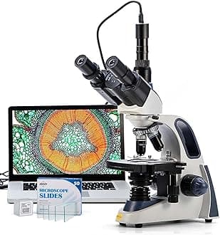 Swift SW380T Compound Trinocular Microscope, 40X-2500X Magnification, Two-Layer Mechanical Stage, 5.0MP Camera and Windows/Mac Compatible Software and 100 Pieces Blank Slides