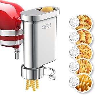 Metal Gourmet Pasta Press Attachment for Kitchenaid Stand Mixer, Pasta Maker Attachment with 5 Interchangeable Plates, Spaghetti Bucatini Fusilli Large/Small Macaroni
