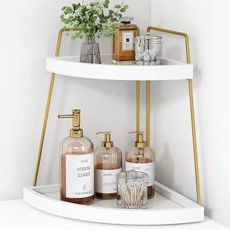 Forbena Corner Bathroom Counter Organizer, 2 Tier Bathroom Organizer Countertop, Small Bathroom Sink Top Trays Corner Shelf Stand for Makeup Vanity Perfume Skincare Decor Storage (White and Gold)