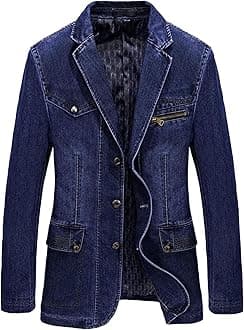 Mens Three Button Denim Suit Jacket Slim Fit Autumn Blazer Sport Coat Lapel Vintage Jean Suits Jackets