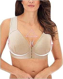 Women's Front Closure Bras Plus Size Wireless Post-Surgery Comfort Bra Active Yoga Sports Bras Push Up Everyday Bralette (Beige, XL)