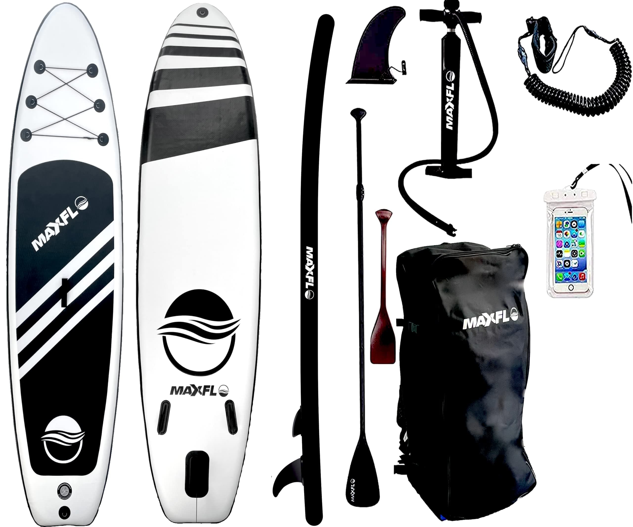 Inflatable Stand Up Paddle Board 10’6” Long 6” Thick | SUP Paddleboard Accessories Carry Backpack | Wide Stance, Bottom Fin Paddling Surf Control, Non-Slip Deck | Standing Boat Boards Wood Paddle