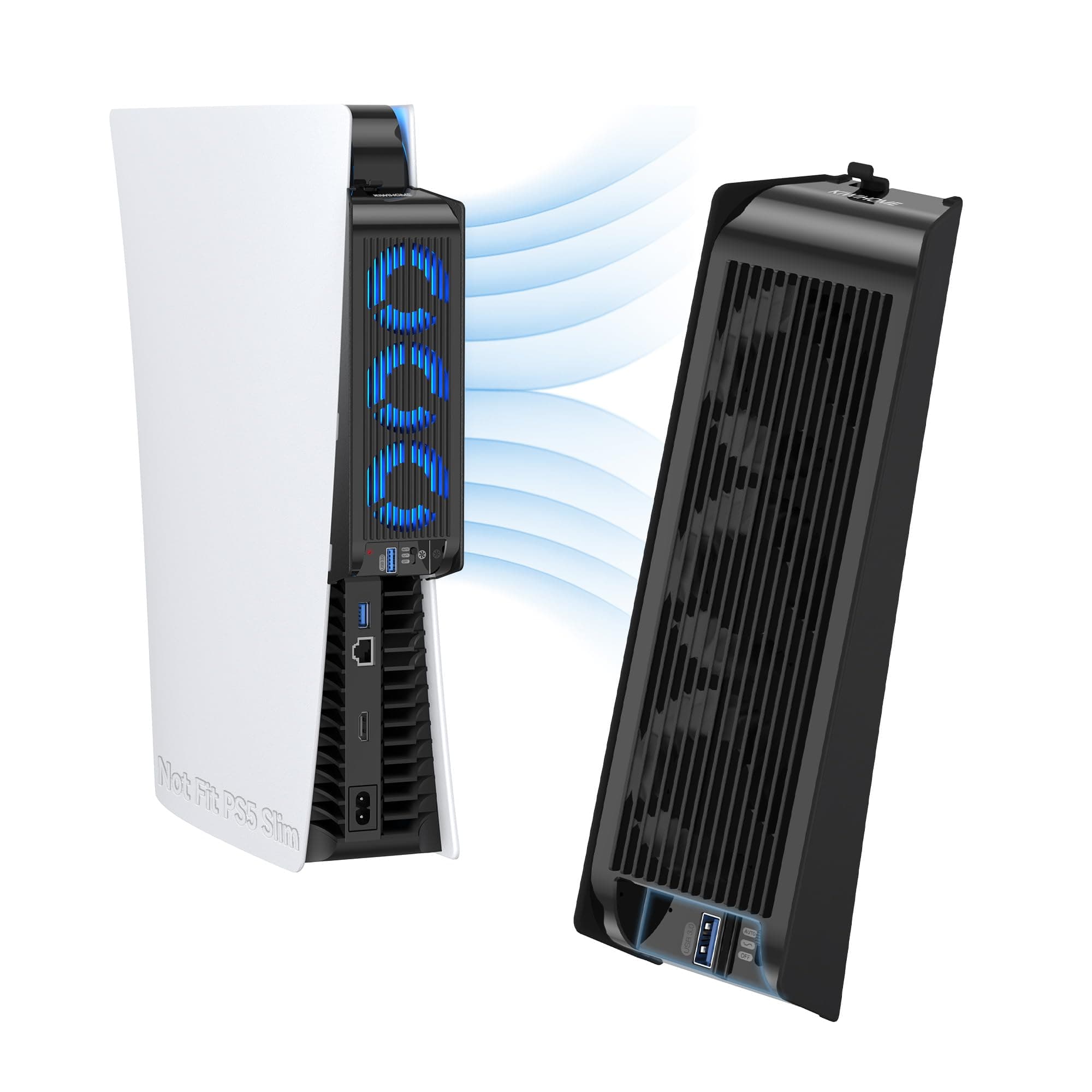 Cooling Fan for PS5 Accessories, Upgraded Quite Cooler Fan with LED & Controller USB Port for PS5 Digital Edition/Ultra HD Console, Not for PS5 Slim(Black)