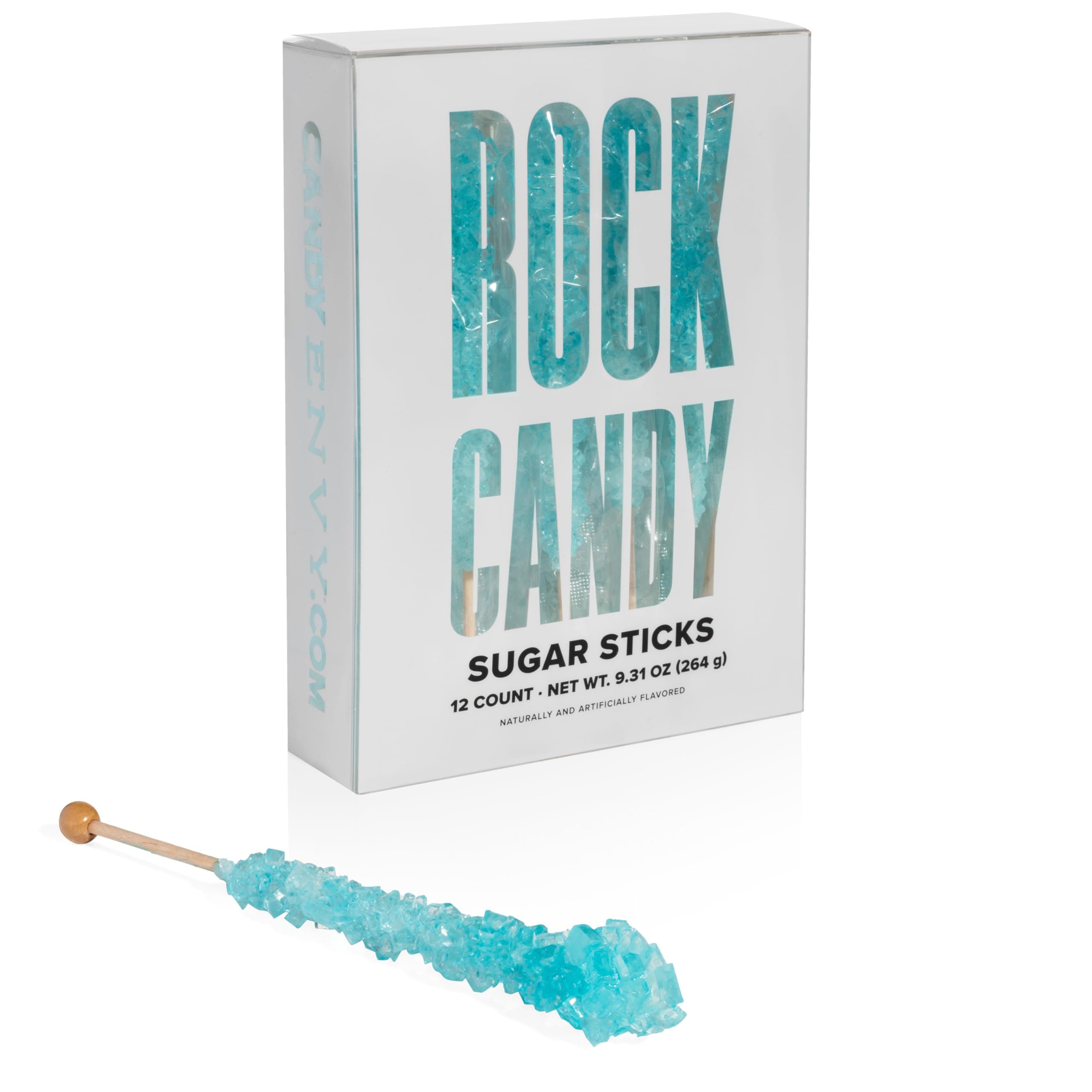 Light Blue Rock Candy Sugar Sticks - Cotton Candy Flavored - 12 Individually Wrapped Party Favors