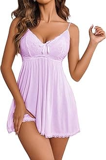 AvidloveWomen Nightgown Sexy Sleepwear Lace Chemise V-neck Modal Babydoll Lounge Dress