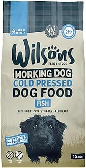 Wilsons - Cold Pressed Dog Food - Complete Dry Meal with Natural, Hypoallergenic, Grain Free Ingredients, Best Introduced Gradually, Suitable for Adult Dogs and Puppies 2 Months + (Fish) (15kg)