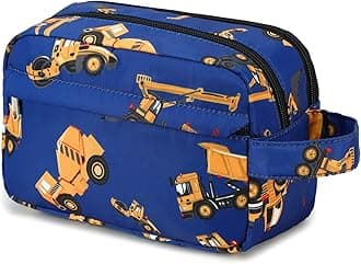 CAMTOP Travel Toiletry Bag for Kids Cute Toiletry Bags for Boys Girls Waterproof for Toiletries Accessories Bathroom Stuff, Engineering Vehicle-navy Blue