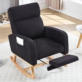 Rocking Chair Nursery, Nursing Rocking Chairs with Foot Rest for Mom Nursery, Rocker Glider Chair with High Backrest for Living Room, Bedroom, Black