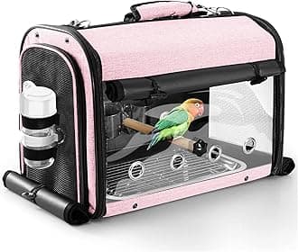 Bird Carrier Bag Bird Travel Cage with Stand, Lightweight Backpack for Parrot, Portable Bird Travel Bag, Pet Transparent Breathable Travel Cage, Pink