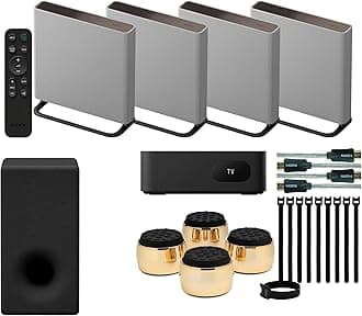 Sony BRAVIA Theater Quad Home Theater Surround Sound System with 4 Wireless Speakers (Gray) Bundle SASW3 Wireless Subwoofer, Monitor Isolation Pads, HDMI Cable, and Cable Ties (5 Items)