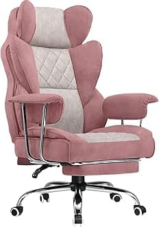 COMHOMA Big and Tall Office Chair, High Back Leather Gaming Chair with Footrest, Executive Ergonomic Office Chair with Pocket Spring Lumbar Support and with Outward Fixed Soft Armrests