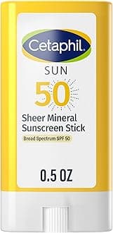 Cetaphil Sheer Mineral Sunscreen Stick for Face & Body, 0.5oz, 100% UVA/UVB Mineral Sunscreen: Zinc Oxide & Titanium Dioxide, Broad Spectrum SPF 50, For Sensitive Skin