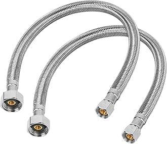 16" Faucet Supply Line, 3/8" Comp x 1/2" FIP Stainless Steel Kitchen Faucet Hose Connector, For Small Kitchen Sink with Short Distance (2-Pack)