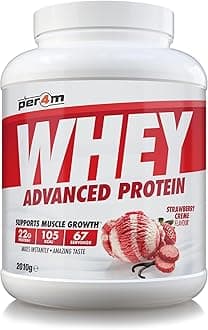 Whey Protein Powder | High Protein Shake for Muscle Growth & Recovery | Low Sugar Gym Supplement | Sports Nutrition Drink + Amino Acids (2010g, Strawberry Creme)