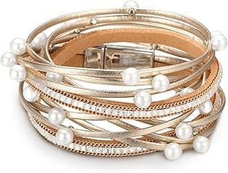 Fesciory Leather Wrap Bracelets for Women, Boho Leopard Multi-Layer Crystal Beads Cuff Bracelet Jewelry