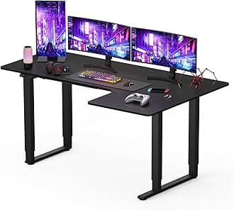 Electric Standing Desk L Shape 4 Legs Dual Motors, Height Adjustable Sit Stand Home Office Workstation with Memory Smart Panel, Splice Board, QS2 180 * 110cm Black