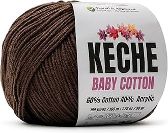 Cotton Yarn, 60% Cotton 40% Acrylic Yarn, Soft Cotton Yarn for Crochet and Knitting, Amigurumi Yarn 1 Skein/Ball 1.76 Oz (50g) / 180 Yrds (165m) - Brown