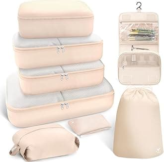 HOTOR Packing Cubes for Suitcases - 8 Pieces, Light Packing Cubes for Travel, Premium Suitcase Organizer Bags Set, Space-Saving Luggage Organizers, Travel Accessories and Essentials, Beige
