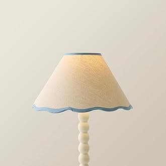 ValueLights | Small Natural Linen Tapered Light Shade with Blue Scallop Trim for Table Lamp | Lamp Shades, Home Décor & Improvement Essential | 27cm Shade Width